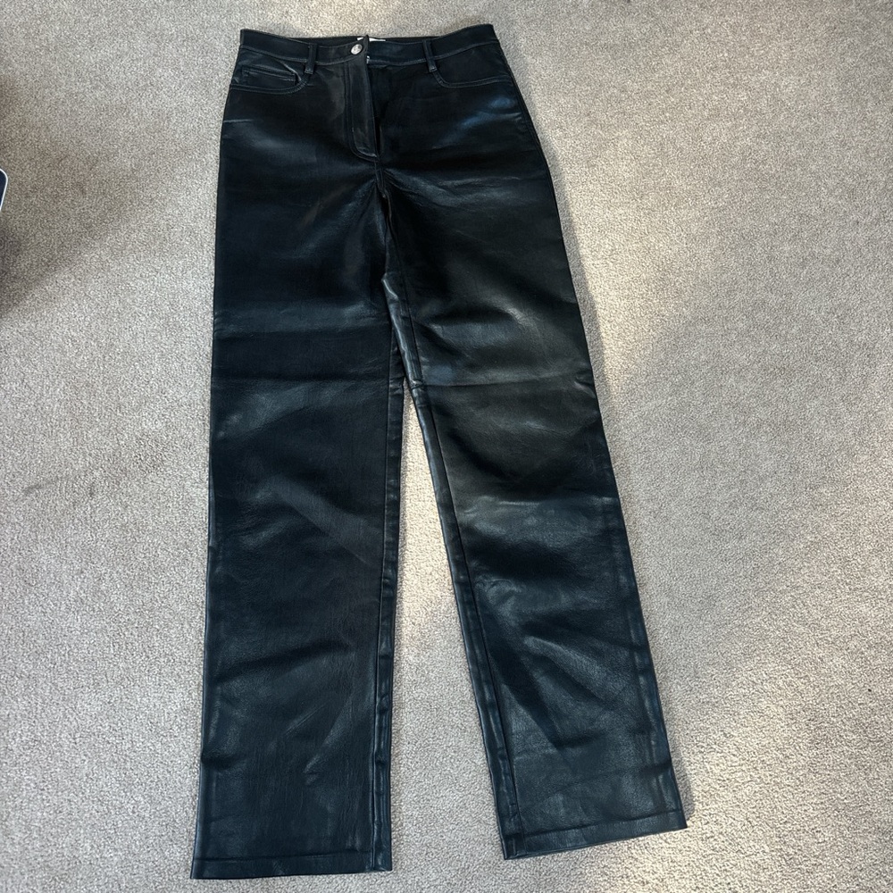 Aritzia Black Straight Leather Pants